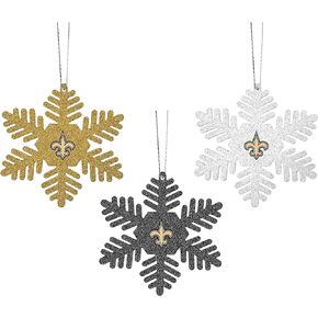 foco NFL Unisex-Adult 3-Pack Metal Glitter Snowflake Holiday Christmas Tree