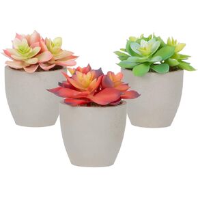 Mingfuxin Artificial Succulents Plants, Mini Assorted Green Fake Plants in Pots, Small Succulents Plants Artificial with Wood Potted for Bathroom Home Office Living Room Table Decor Indoor, Set of 3