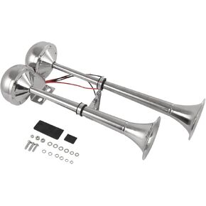 قرن قارب بحري مزدوج بوق من الفولاذ المقاوم للصدأ مناسب عالميًا لمقطورة شاحنة السفينة RV، نغمة منخفضة وعالية، 18-1/2 بوصة 12 فولت 125 ديسيبل in Kuwait