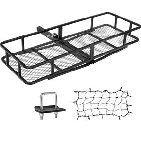 FIERYRED Hitch Cargo Carrier 60" x 20" x 7", 500 LBS Capacity Foldable Trailer Hitch Mount Cargo Basket with Net & Hitch Stabilizer, Fit 2" Receiver for SUV, Truck, Car