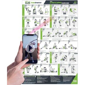 ملصق EverStretch القابل للتمدد لصالة الألعاب الرياضية المنزلية - مع تعليمات الفيديو - كبير 23 بوصة × 35 بوصة | مخطط تجريب مصفح | ملصقات التمدد الأساسية لصالة الألعاب الرياضية المنزلية | ملصق تمرين التمدد in Kuwait