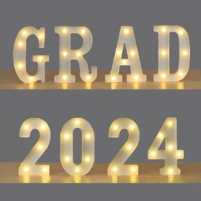 ديكورات التخرج SATXTREM فئة 2024، 8 حروف مضيئة LED "Grad 2024"، رائعة لفئة 2024 رياض الأطفال ومرحلة ما قبل المدرسة والمدرسة الثانوية والكلية لوازم حفلات التخرج