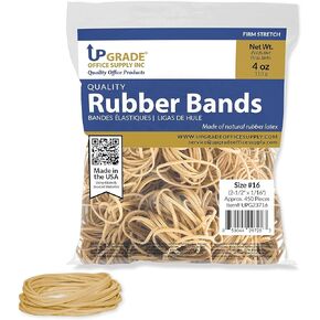 Upgrade Office Supply UPG23716PK2 Rubber Bands, Size #16 (2-1/2" x 1/16"), 4 oz. Bags (2 Pack), Natural Crepe Color, Made in USA