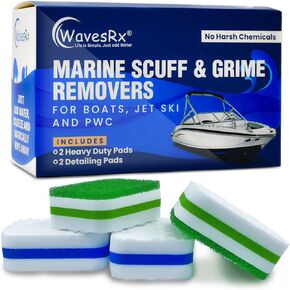 WavesRx Marine Grime & Scuff Remover Pads (Boat Erasers) | Cleaning & Polishing Sponges for Boats and Jet Skis | Remove Dirt, Deck Marks, Scratches & Black Streaks | Improved Strength & Higher Density