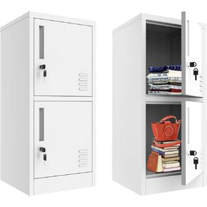 Metal Locker Storage Cabinet, 2 Door Metal Storage Cabinet with Locking Doors and Shelves File Cabinet Organizer Suitable for School, Office, Home, Living Room