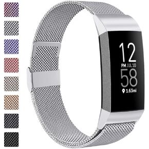 ZWGKKYGYH Bands Compatible with Fitbit Charge 4 and Charge 3 for Women Men, Stainless Steel Metal Mesh Magnetic Band Replacement Accessories Bracelet Strap with Unique Magnet Lock, Black Small