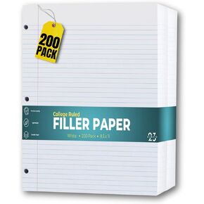 Loose Leaf Paper, 3-Hole, Filler Paper, College Ruled Paper, 8.5 x 11, 200/Pack