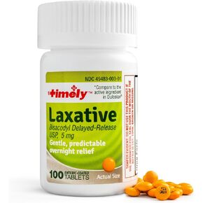 TIME-CAP LABS, INC. Timely Bisacodyl 5mg - 100 Tablets - Laxatives for Constipation Relief - Compared to The Active Ingredients in Dulcolax - Gentle, Dependable Constipation Relief for Adults