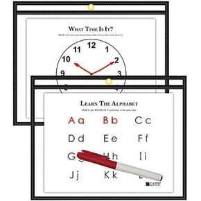 C-Line Reusable Dry Erase Pockets, 12 X 9, Black