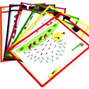 6 جيوب للمسح الجاف - أكمام للمسح الجاف كبيرة الحجم 10 × 13 بوصة - مستلزمات المعلم - للفصل الدراسي - قابلة لإعادة الاستخدام - جيوب للمسح الجاف - أكمام بألوان متنوعة 1 in Kuwait