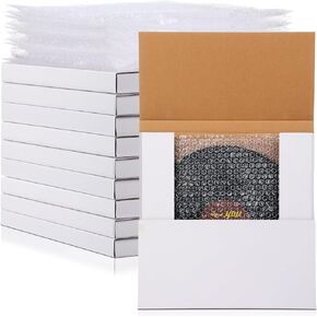 Janlaugh 10 Sets Vinyl Record Mailers 12.6 x 12.6 x 1 Inch LP Shipping Boxes Easy Fold Album Corrugated Cardboard Box with Fragile Stickers and Bubble Bags for Packing Shipping Moving Storage