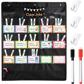 suituts Class Jobs Pocket Chart with 18 Pockets and 3 Storage Bags, Classroom Jobs Bulletin Board Set 28.1"L x 24.6"W Teacher's Helper Class Management Educational Pocket Chart