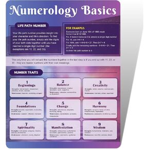 Numerology Cheat Sheet For Beginners - Double-Sided Numerology Quick Reference Chart - Numerology And Astrology Basics Tarot Card - Life Path Number, Name Number, Angel Numbers, Master Numbers Guide