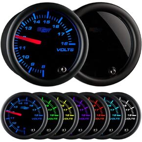 GlowShift Tinted 7 Color Volt Voltmeter Gauge - Voltage Range 8-18 Volts - Black Dial - Smoked Lens - 2-1/16" 52mm