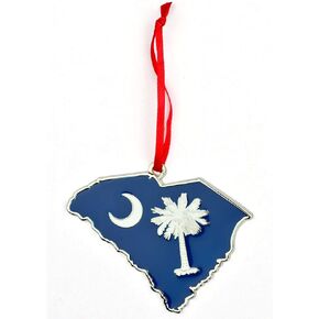 South Carolina Palmetto Flag State Shape Metal Christmas Ornament