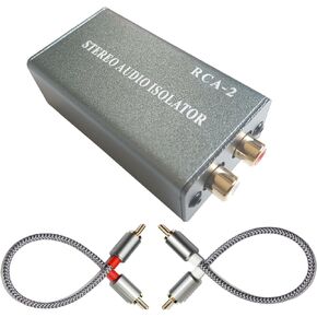 Noise Isolator RCA Pro Audio Hum Eliminator (No Affects Bass) Noise Filter Aluminum Shell Quality Isolator Transformer for Home Theater Car Audio Player HiFi Stereo Plug&Play (Silver-Gray)