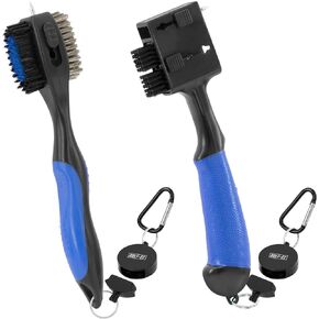 Premium Golf Club Cleaning Brush Set with Magnetic Quick Release (2 Pack) | Heavy Duty Oversized Brush Head | 3-in-1 Retractable Brush Head