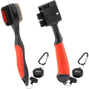 Premium Golf Club Cleaning Brush Set with Magnetic Quick Release (2 Pack) | Heavy Duty Oversized Brush Head | 3-in-1 Retractable Brush Head