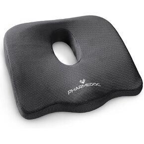 Pharmedoc Seat Cushion - Memory Foam Cushion for Office Chair, Car Seat, Airplane, Bleacher - Sciatica & Hip & Coccyx Pain Relief - Desk Chair Cushion - Large Coccyx Cushion - Black in Kuwait