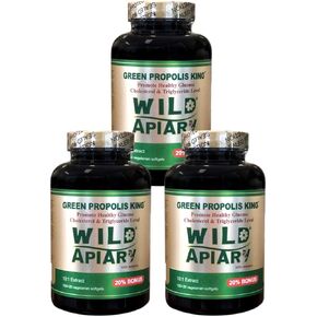 3 Bottles of Wild Apiary Brazilian Green Bee Propolis King Vegetable Softgels (120 caps)-Non Alcoholic, Wax Free, Sugar Free,