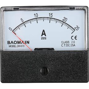 Baomain Ammeter DH-670 DC 0-25A Rectangular Ampere Needle Panel Meter Gauge Amperemeter CE
