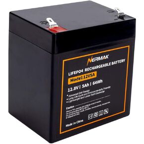 NERMAK 12V 5Ah Lithium LiFePO4 Deep Cycle Battery, 2000+ Cycles Lithium Iron Phosphate Rechargeable Battery for Power Wheels, Fish Finder and More, Built-in 6A BMS