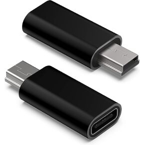 USB C to Mini USB Adapter, Type C Female to Mini USB 2.0 Male Convert Connector Support Charge & Data Sync Compatible GoPro Hero 3+, MP3 Players, Dash Cam, Digital Camera, Receiver etc(2-Pack) Black