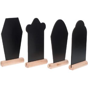 Amosfun Wedding Decor 4PCS Coffin Board Mini Tombstone Shape Blackboards Easter Table Number Signs Desktop Name Tag Gothic Chalkboard Decor Festival Party Favor Black Tags