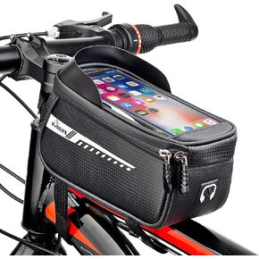 Bike Toptube Bag with Phone Holder - Bicycle Waterproof Front Frame Top Tube Cycling Phone GPS Mount Pouch Bag Compatible for iPhone Galaxy Cell Phones Under 7’’