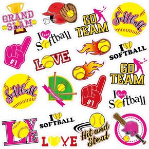 240 Pieces Softball Stickers Fun Quotes Softball Decal Gifts Sport Softball Helmet Stickers PVC Sport Team Softball Stickers for Water Bottle Laptop Car Scrapbook Girls Teens Favors, 12 Sheets