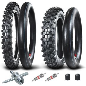 Rear 80/100-12 3.00-12 Front 60/100-14 2.50-14 Tire and Inner Tube for 110cc 125cc CRF70 CRF110 KLX110 TTR90 PW80 RM60 RM65 TaoTao DB14 SSR Apollo Coolster Dirt Pit Bike Motorcycle Heavy Duty
