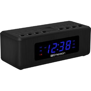 Emerson AM/FM Dual Alarm Clock Radio with 0.6" Blue LED Display, Battery Backup, Auto Memory, 4-Level dimmer, and Wake to Radio/Buzzer Alarm, Black