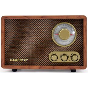 LoopTone AM FM Classic Retro Radio with Bluetooth Speaker,Vintage Wood Table Radio with Treble Bass Control for Kitchen Living Room with Rotary Knob Brown
