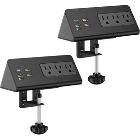 Nightstand Edge Mount Power Strip with USB-C Ports Tabletop Surge Protector Desk Clamp Power Sockets with 3 AC Outlets &4 Fast Charging USB Ports for Home Office Hotel and Dormitory (Black(2-Pack)) in Saudi Arabia