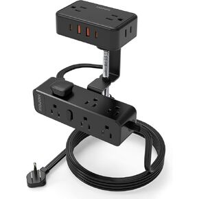 Dual Layer Desk Clamp Power Strip, Desktop Edge Mount Charging Station with 13 Outlets 4 USB Ports (2 USB C), Under Desk Surge Protector(1700 Joules), 10 Ft Extension Cord for Office Home