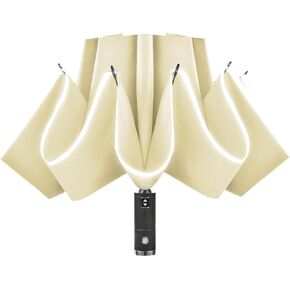 Lejorain Folding Reverse LED Umbrella - Compact Inverted Umbrella Led Reflective Windproof Automatic Travel Umbrella - 42inch Upside Down Lightweight Umbrella/ 62inch Big Golf Umbrella Heavy Duty
