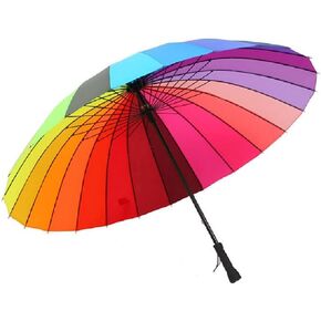 chenwen 24k Rib Large Color Rainbow Umbrella Fashion Long Handle Straight Anti-UV Sun/Rain Stick Umbrell