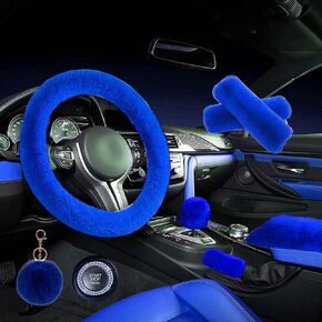 ZYNQACC 1 Set 8 Pieces Fluffy Steering Wheel Cover Set,Warm Soft Fuzzy Steering Wheel Covers for Women/Girls,Universal 15 Inches Girls Car Accessories （Black