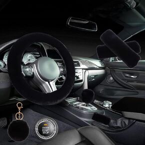 ZYNQACC 1 Set 8 Pieces Fluffy Steering Wheel Cover Set,Warm Soft Fuzzy Steering Wheel Covers for Women/Girls,Universal 15 Inches Girls Car Accessories （Black in Kuwait