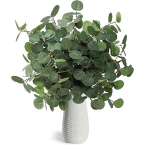 Weldomcor Artificial Eucalyptus Stems Plants 4PCS Faux Evergreen Branches, Fake Silk Eucalyptus Leaves Greenery Plant Bluk Indoor Green Office Home Decor Wedding Table Centerpiece Decorations