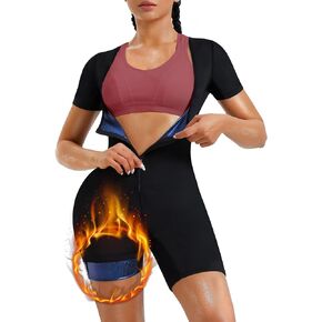 KUMAYES Sauna Suit Sweat Vest Waist Trainer for Women 4 in 1 Slimming Full Body Shaper Fitness Workout Top with Sleeve Shorts