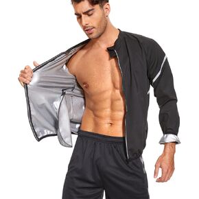 NINGMI Sauna Suit for Men Sweat Jacket Sweating Shirt Long Sleeve Workout Suits Zipper Gym Exercise Fitness