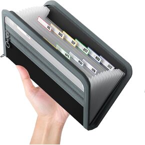 Ansook Coupon Receipt Organizer Holder, 13 Pockets Small Accordian File Organizer,Junior Size 10.8x6.8 Inches, Zipper Closure, Glove Box Organizer