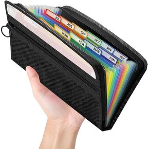 Ansook Coupon Receipt Organizer Holder, 13 Pockets Small Accordian File Organizer,Junior Size 10.8x6.8 Inches, Zipper Closure, Glove Box Organizer