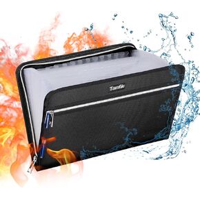 Tamfile Fireproof Waterproof Safe Expanding File Folder Accordion Document Organizer with 24 Pockets Portable Money File Bag Filing Holder and Color Lables/3Zippers A4 Letter Size (Black,14.3"9.8")