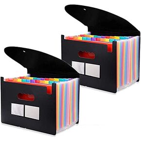 VICNOVA 24 Pockets Expanding File Folder with Cover Accordian File Organizer Portable A4 Letter Size File Box,High Capacity Plastic Colored Paper Document Organizer Filing Folder Organizer（2 Pack）