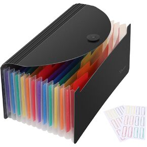 Uquelic Stand Desktop Receipt Folder - 13 Pocket Expanding Accordion Coupon Organizer, Rainbow Color, Sticker & Small Envelope Organizer With Label, 10 x 5 inch