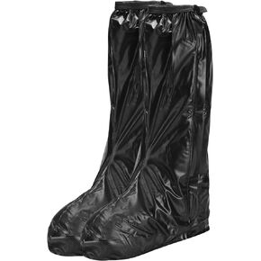 PATIKIL L Waterproof Rain Boot Shoe Cover, 1 Pair PVC Reusable Non-Slip Overshoes Rain Galoshes Snow Boots Protector with Zipper for Rainy Outdoor, Black