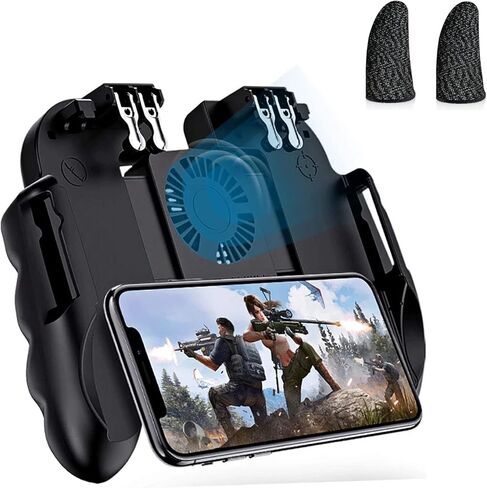4 وحدة تحكم في الألعاب المحمولة مع مروحة تبريد وحامل قابل للتعديل لـ PUBG/Fotnite 6 أصابع تشغيل GAMR أو L1R1 L2R2 قبضة ألعاب لهاتف iOS Android مقاس 4.7-6.5 بوصة in Kuwait