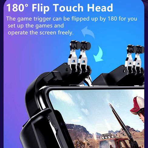 4 وحدة تحكم في الألعاب المحمولة مع مروحة تبريد وحامل قابل للتعديل لـ PUBG/Fotnite 6 أصابع تشغيل GAMR أو L1R1 L2R2 قبضة ألعاب لهاتف iOS Android مقاس 4.7-6.5 بوصة in Kuwait